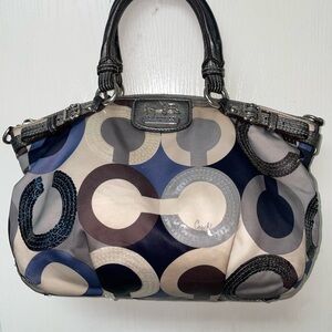 Coach Blue and Gray Patterned Shoulder Bag